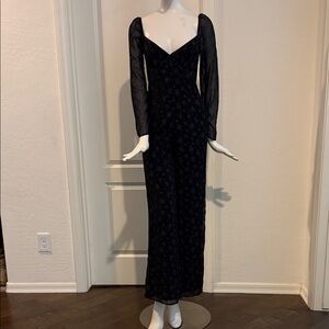 Elegant Floral Print Black Long-Sleeve Jumpsuit